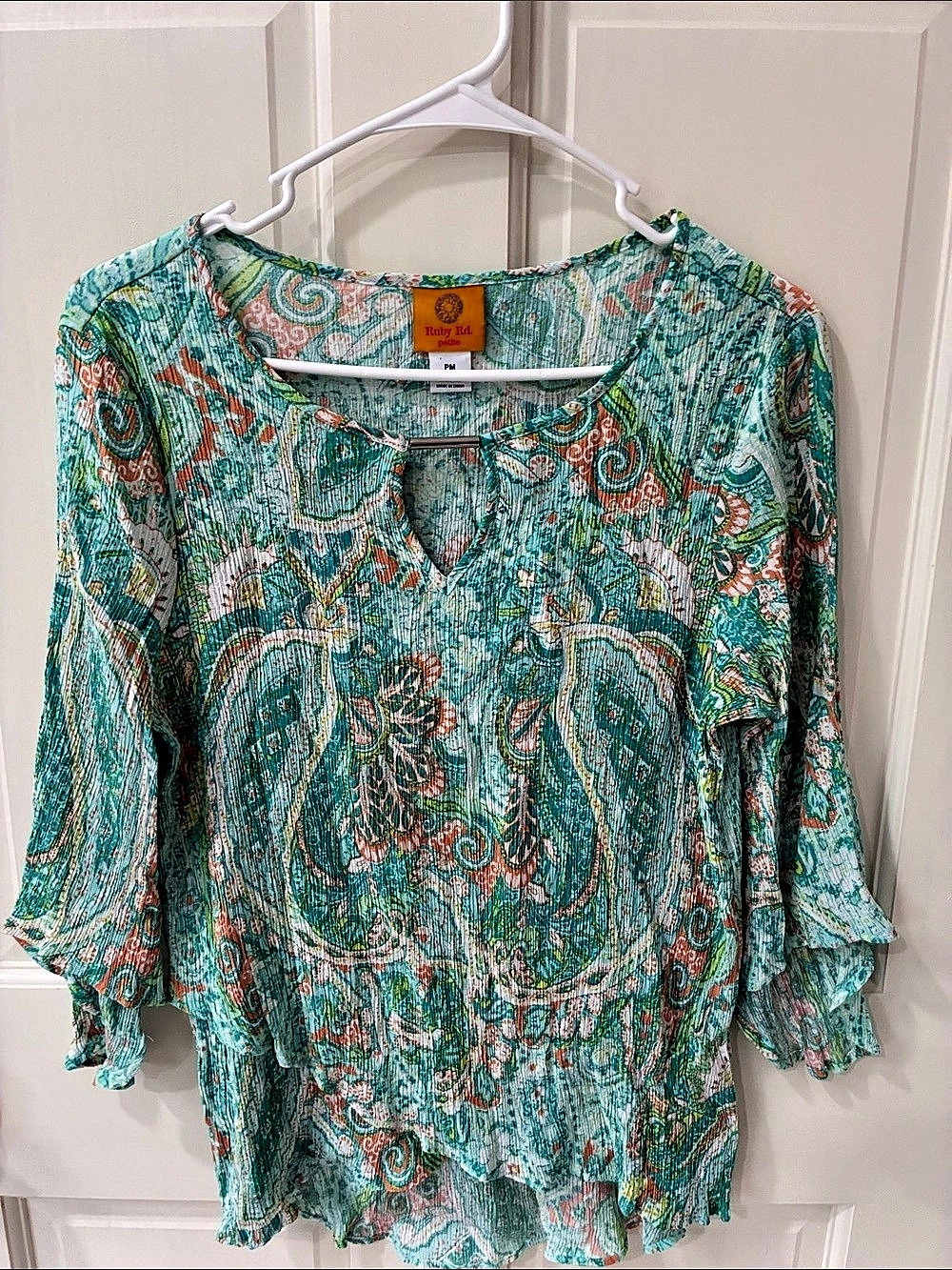 Ruby Rd. Paisley Tunic in Green & Orange Size Medium